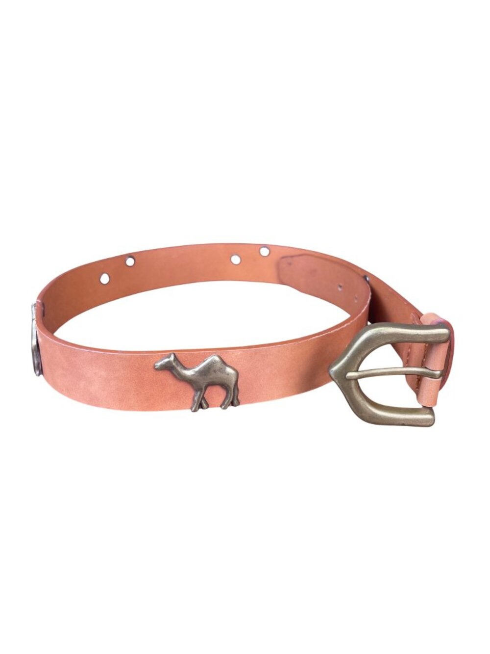 L.C.I. 1994 Womens Tan Leather Camel Detail Belt W/Brass Buckle Stylish